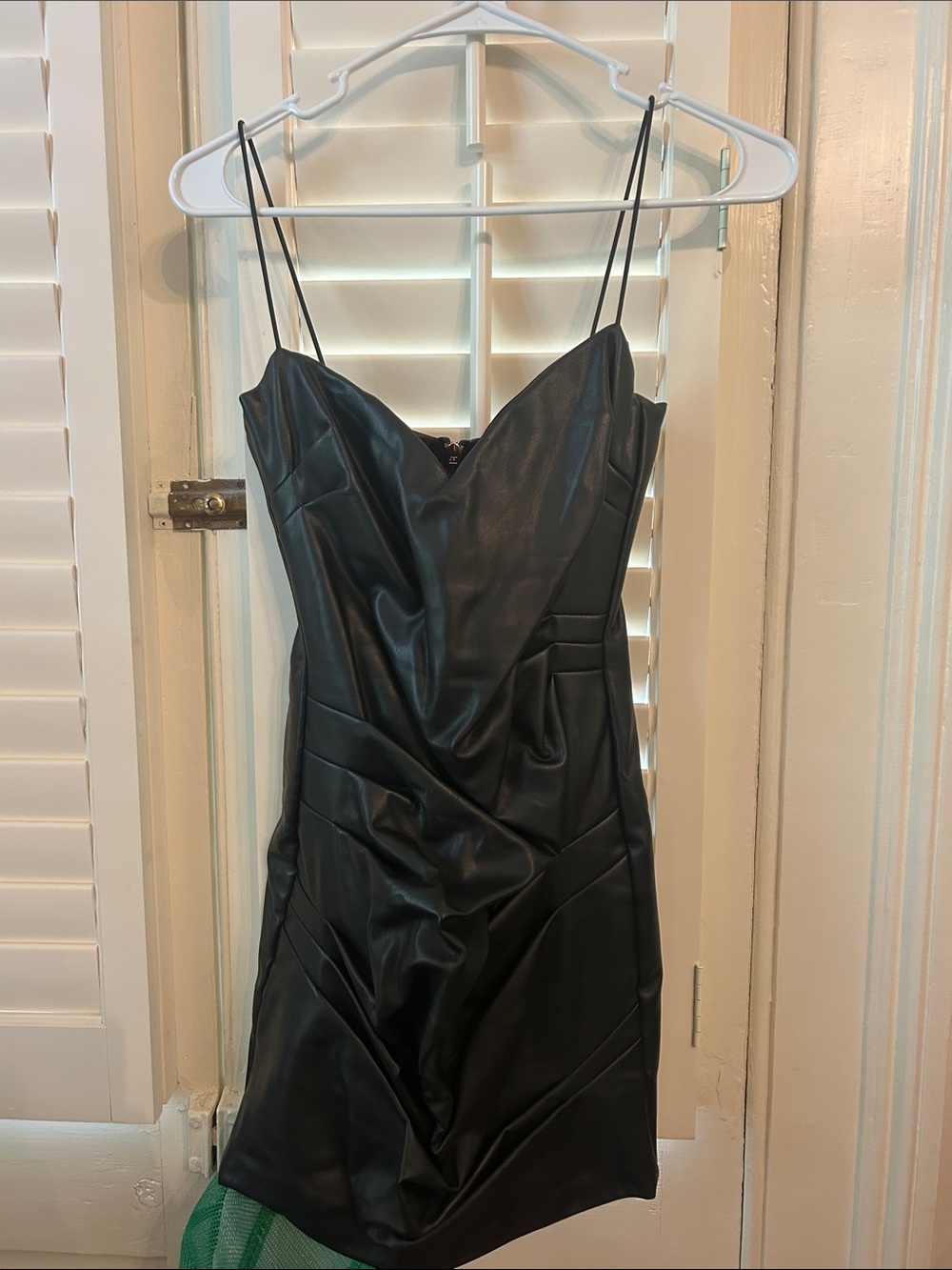 Nookie Black Faux Leather Mini Dress with Spaghetti Straps